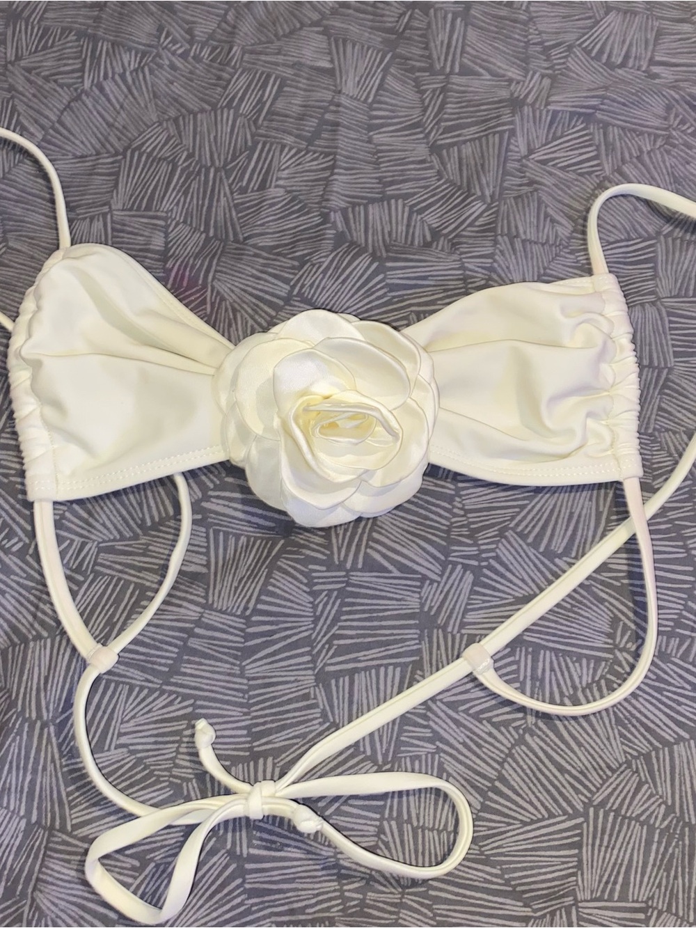 White Floral Appliqué Bandeau Bikini Top